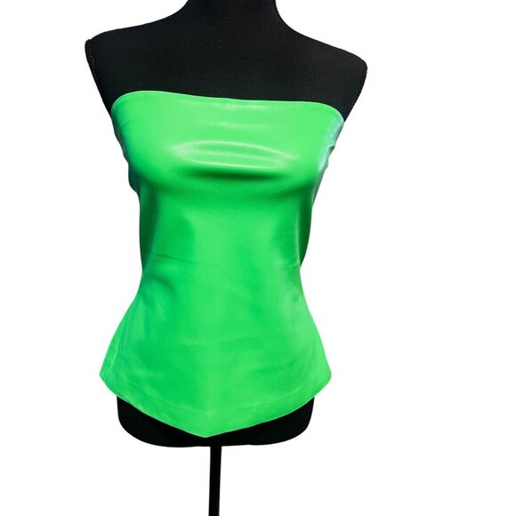 Susana Monaco Pleather Strapless Neon Grenn Top Baddie FLIRTY Rave BRIGHT SUMMER - Picture 1 of 10